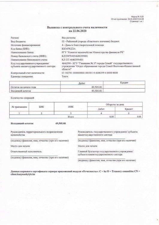 Демеушілік есеп  01.07.2020 жылға