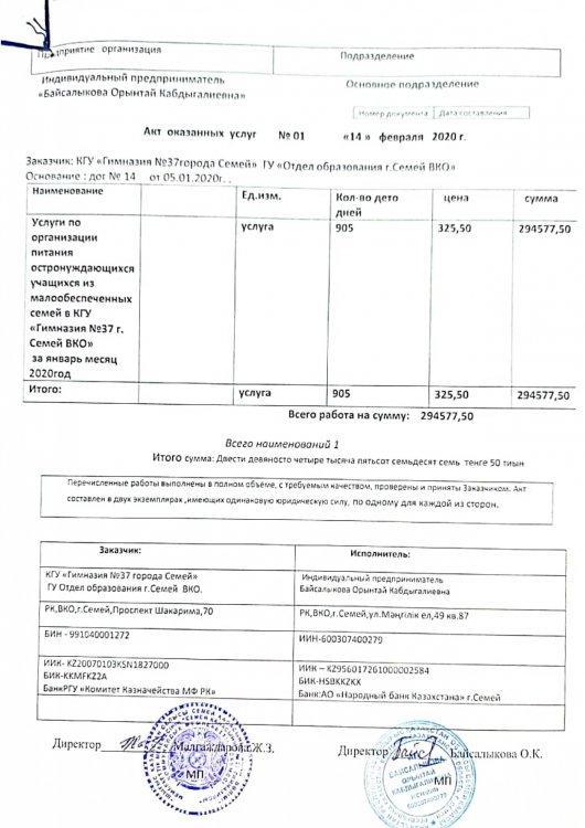 АКТ оказанных услуг