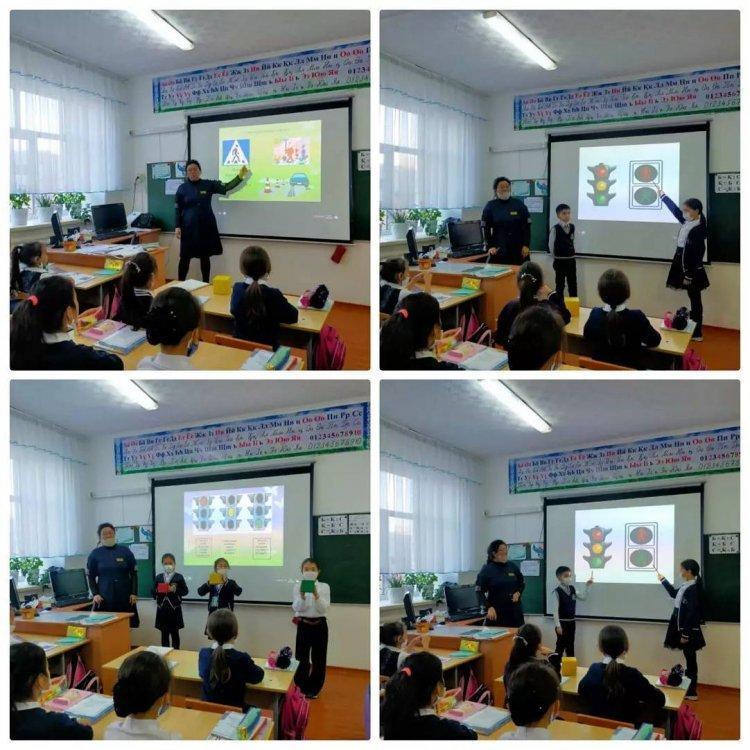 Күзгі демалыс қарсаңында оқушылардың жолда жүру ережелерін түсіндіру мақсатында өткен сынып сағаты. 2."А" сынып. Жетекшісі Қабақаева А. Е.