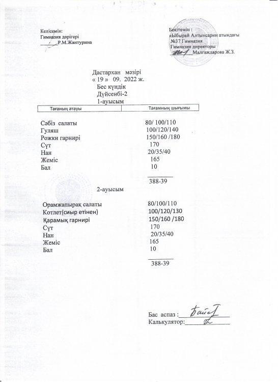 Әлеуметтік көмек алатын балардың бір апталық дастархан мәзірі