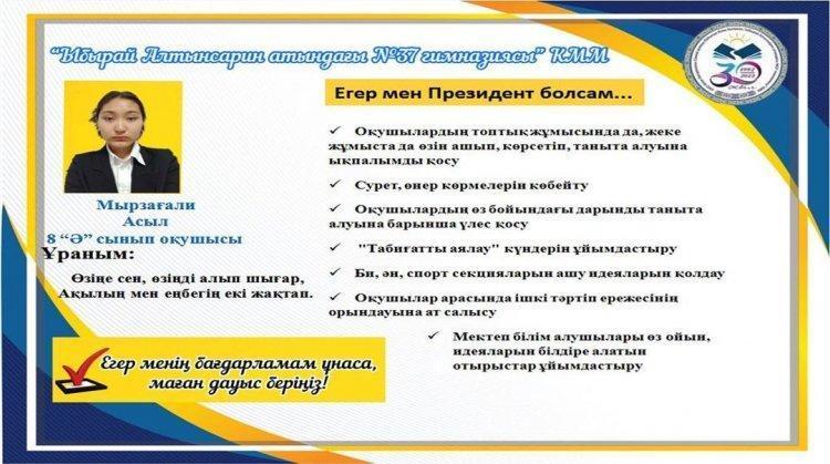 Мектеп Парламенті Президентіне үміткер ⚜️ Мырзағали Асыл 8 «Ә» сынып оқушысы