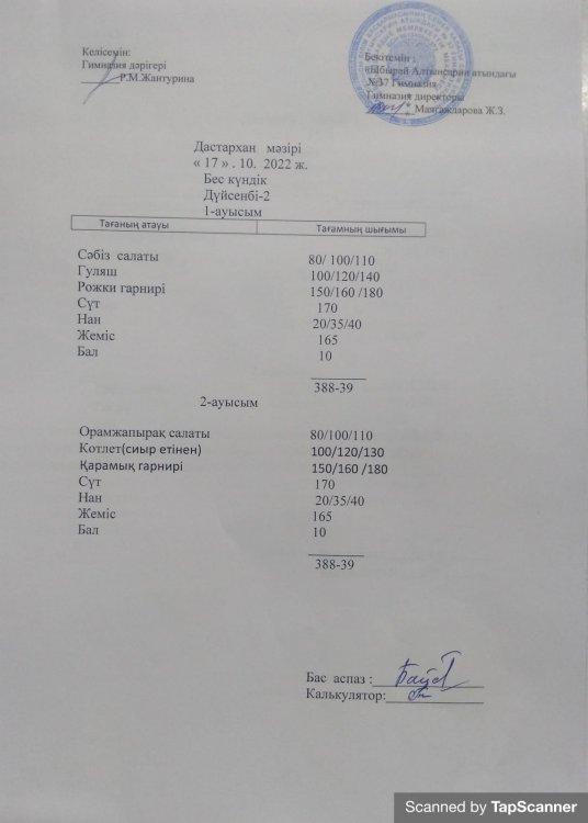 Әлеуметтік көмек алатын балардың бір апталық дастархан мәзірі