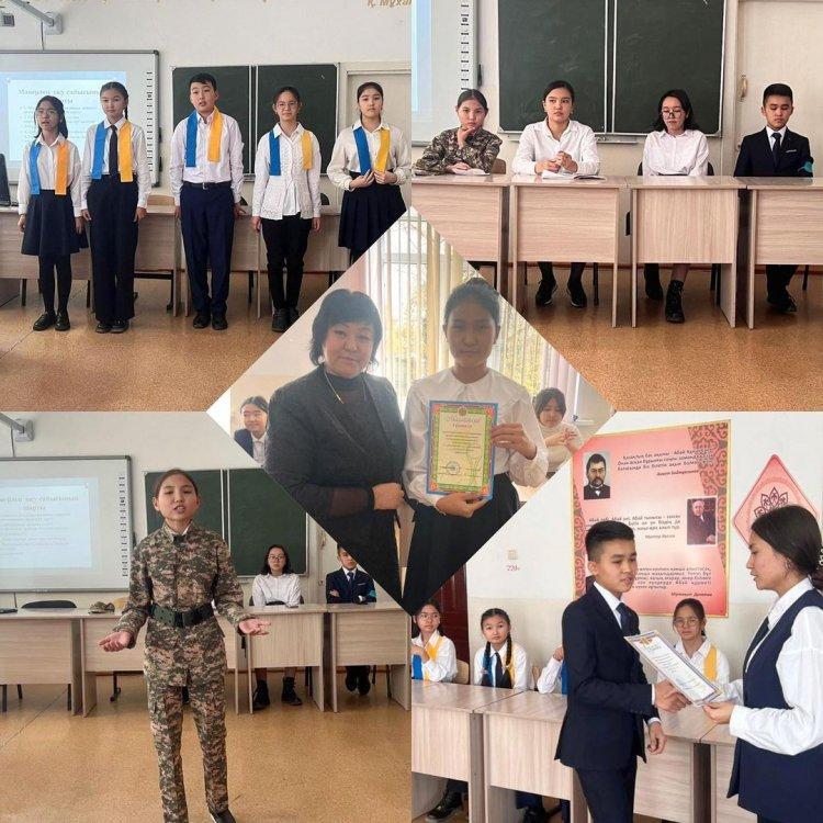 19.10.2022жылы ⚜️”Ыбырай Алтынсарин атындағы №37 гимназиясы” КММ-де “Республика күніне” орай “Ұлы Мұхтар-көгімде ұшқан қыраным” атты Мұхтар Әуезовтің шығармаларын мәнерлеп оқу сайысы өтті.