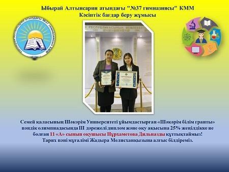 "Ыбырай Алтынсарин атындағы №37 гимназиясы" КММ-нің 11 "А" сынып оқушысы Нұрхаметова Дильназ