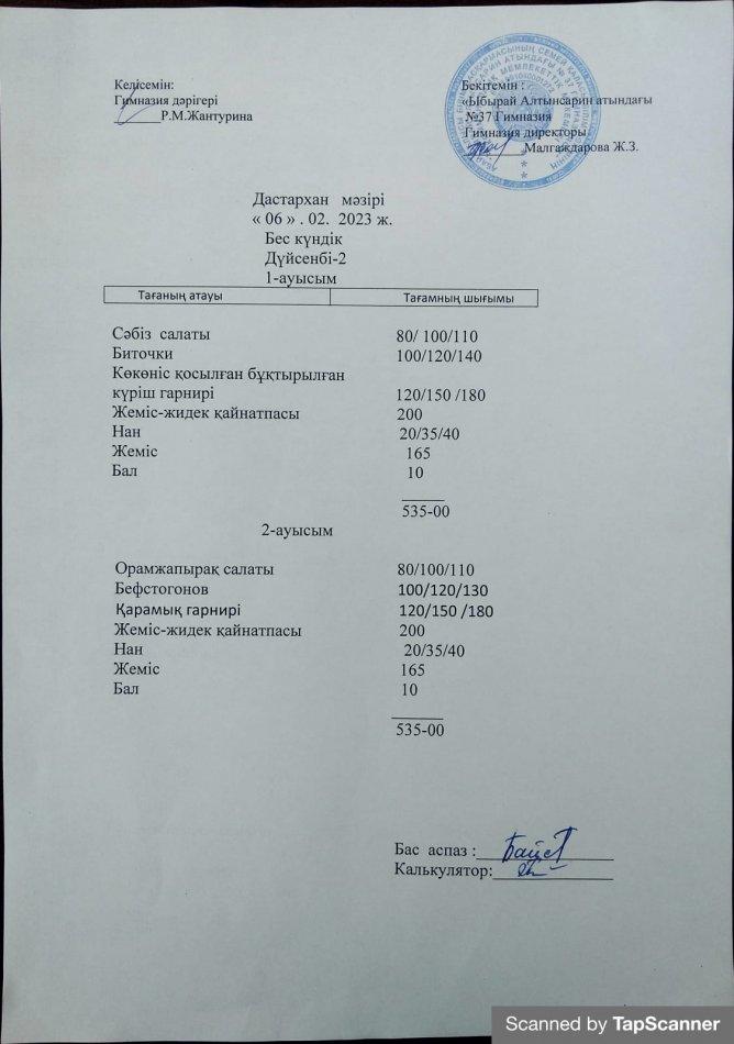 Әлеуметтік көмек алатын балардың бір апталық дастархан мәзірі