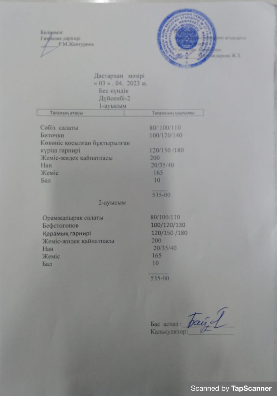 Әлеуметтік көмек алатын балардың бір апталық дастархан мәзірі