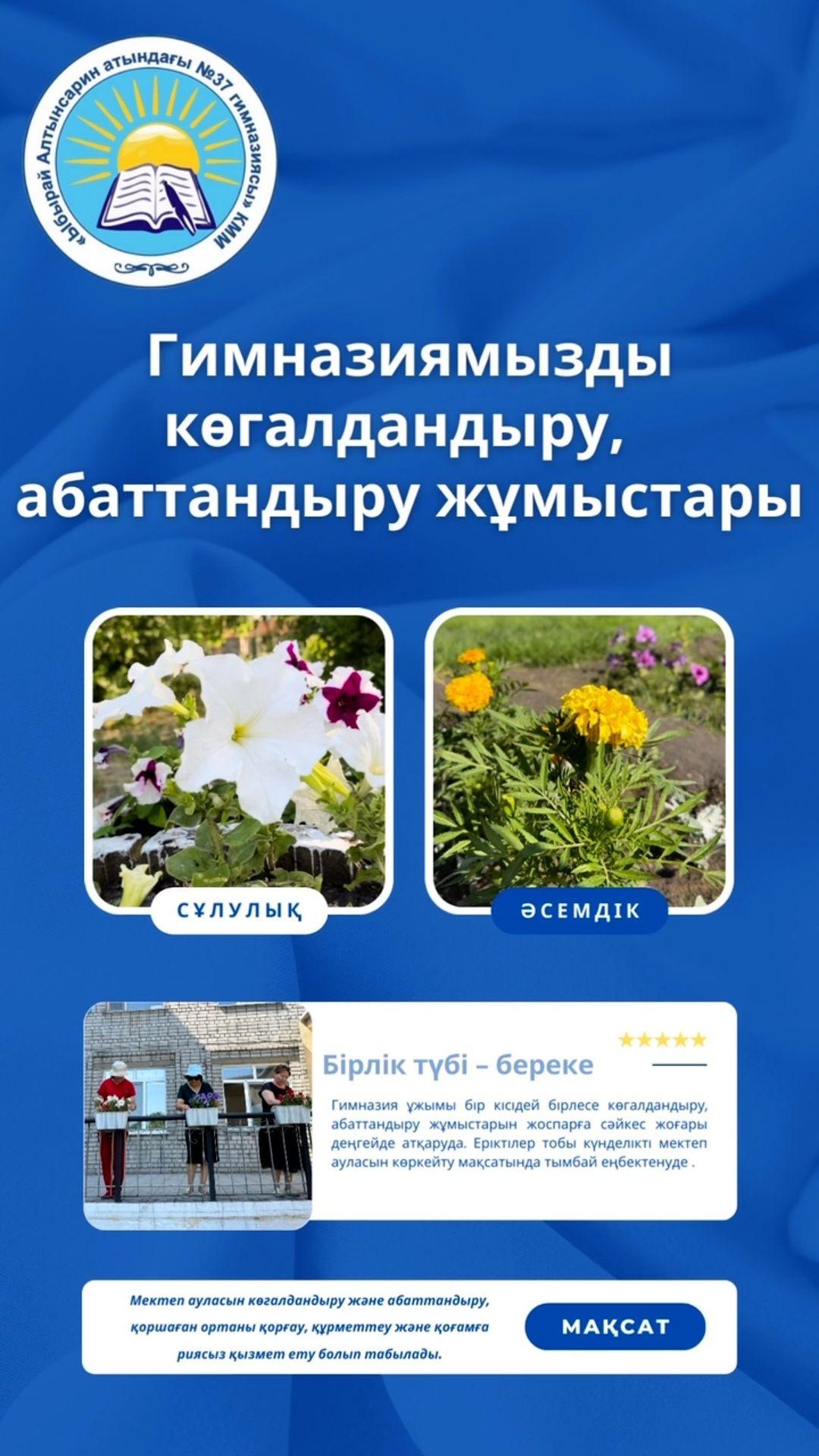 Гимназия ұжымы бір кісідей бірлесе көгалдандыру, абаттандыру жұмыстарын жоспарға сәйкес жоғары денгейде атқаруда.