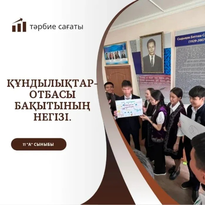 06.09.2024 жылы 11 «А» сыныбында «Құндылықтар-отбасы бақытының негізі» тақырыбында тәрбие сағаты өтті.