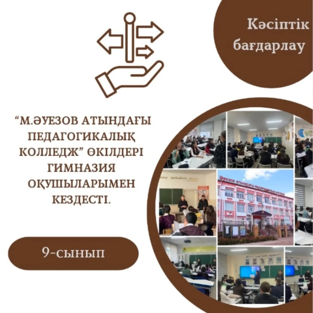 2024 жылдың 6 желтоқсан күні “М.О.Әуезов атындағы педагогикалық колледжі” өкілдері келіп, гимназияның 9 сынып оқушыларымен кездесті.