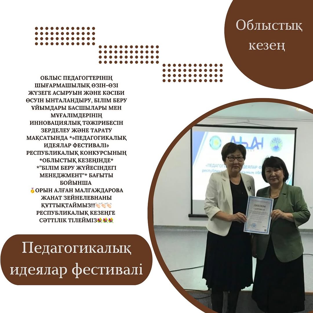 Облыс педагогтерінің шығармашылық өзін-өзі жүзеге асыруын және кәсіби өсуін ынталандыру,