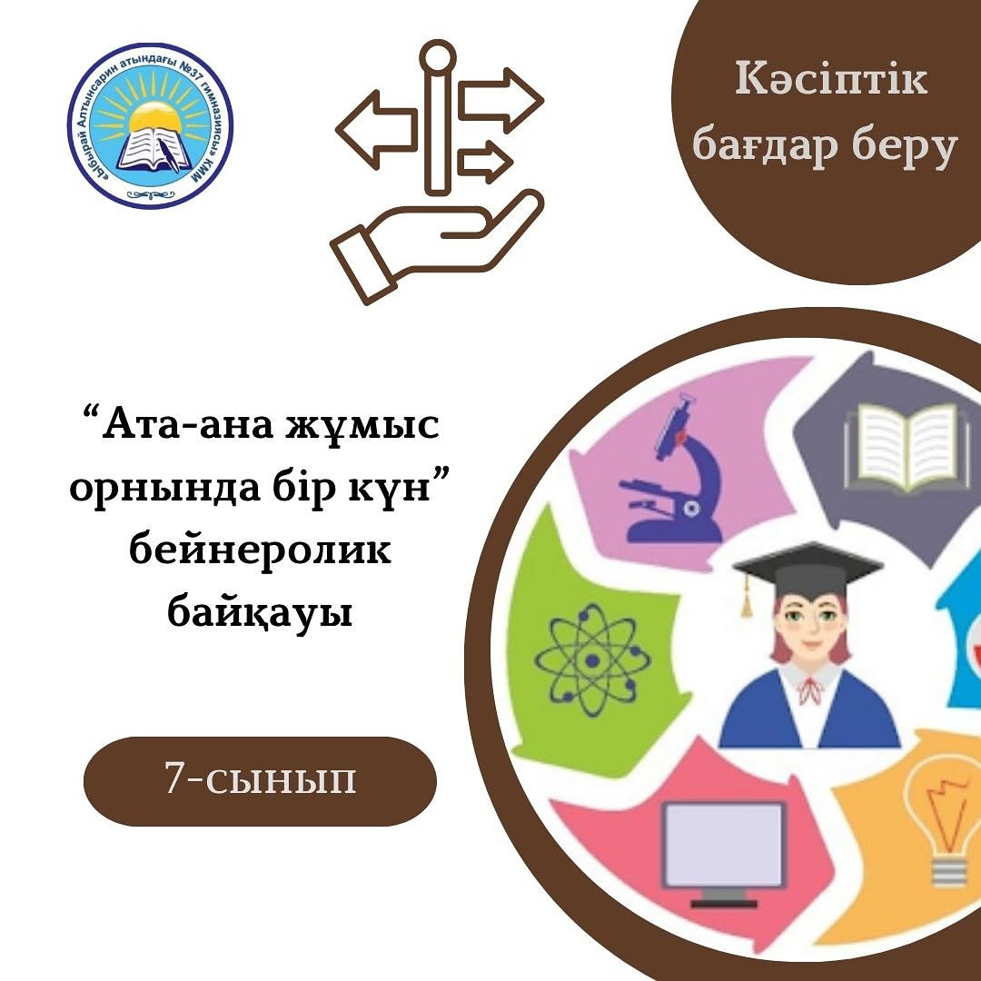 Оқушылардың қысқы демалысын және бос уақытын тиімді пайдалану әрі тұлғалық даму мақсатында кәсіптік бағдар беру бойынша 7 сыныптар арасында “Ата-ана жұмыс орнында бір күн” бейнеролик байқауының қатысушысы 7 “А” сынып оқушысы Бақытжанұлы Алинур