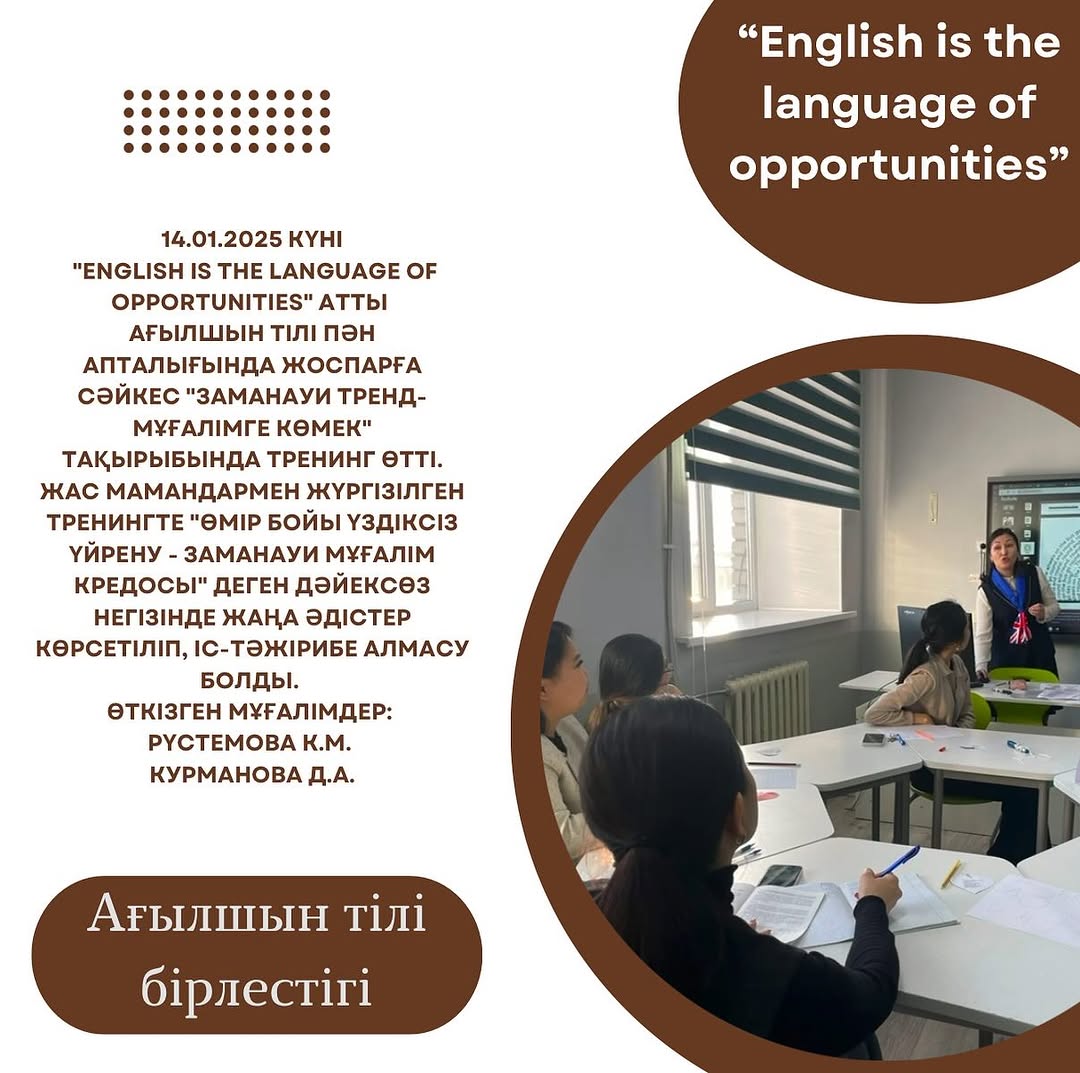 14.01.2025 күні “English is the language of opportunities” атты ағылшын тілі пән апталығында жоспарға сәйкес