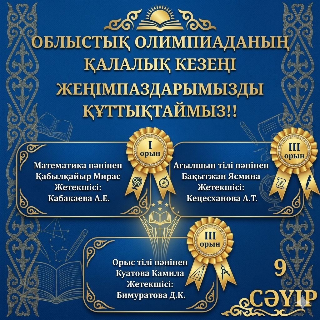 8-9 сәуір күндері 3-4 сынып оқушылары арасында жаратылыстану-математика және қоғамдық-гуманитарлық бағытындағы облыстық олимпиадасының қалалық кезенінің қорытындысы бойынша: