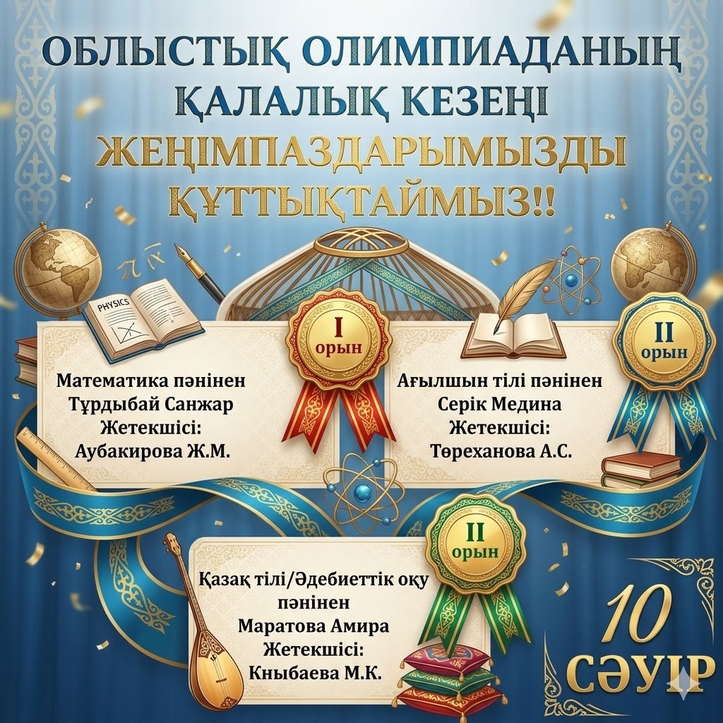 8-9 сәуір күндері 3-4 сынып оқушылары арасында жаратылыстану-математика және қоғамдық-гуманитарлық бағытындағы облыстық олимпиадасының қалалық кезенінің қорытындысы бойынша: